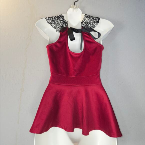 Womens Medium Sleeveless Top Stretch Peplum Maroon Lace Vamp Goth Whimsigoth - Picture 4 of 9